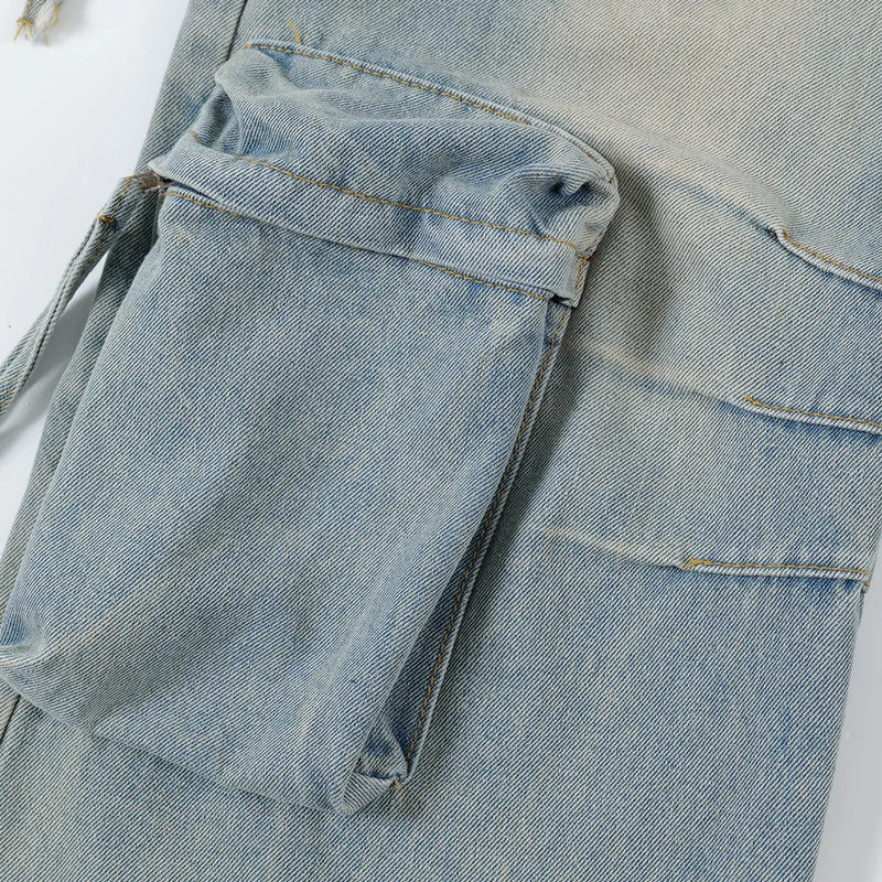 vintage multi pocket baggy jeans mens harajuku cargo denim pants retro hip hop straight loose jean pants men clothing utility cargo pants