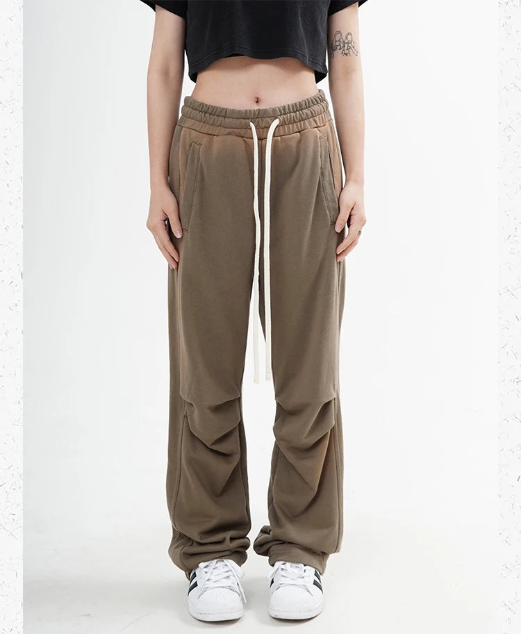 fashion washed distressed pants elastic waist drawstring men women hip hop casual sportwear pants unisex y2k streetwear joggers unique joggers style 566
