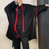Mens Japanese Dark Style Contrast Color Long-Sleeve Shirt 2024 New Autumn Genderless Fashion Personality Street Loose Top Unisex