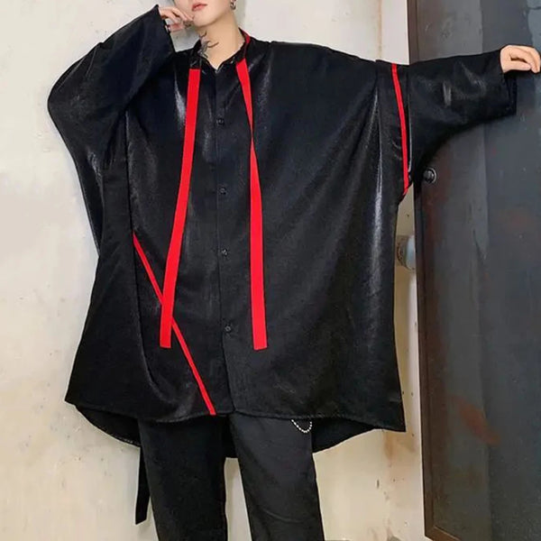 Mens Japanese Dark Style Contrast Color Long-Sleeve Shirt 2024 New Autumn Genderless Fashion Personality Street Loose Top Unisex