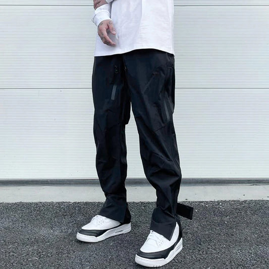 high street zipper pockets quick dry vibe style mens track pants elastic waist straight retro black casual trousers clean everyday pants