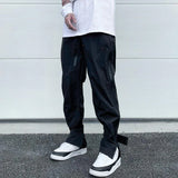 high street zipper pockets quick dry vibe style mens track pants elastic waist straight retro black casual trousers clean everyday pants