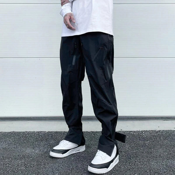 high street zipper pockets quick dry vibe style mens track pants elastic waist straight retro black casual trousers clean everyday pants