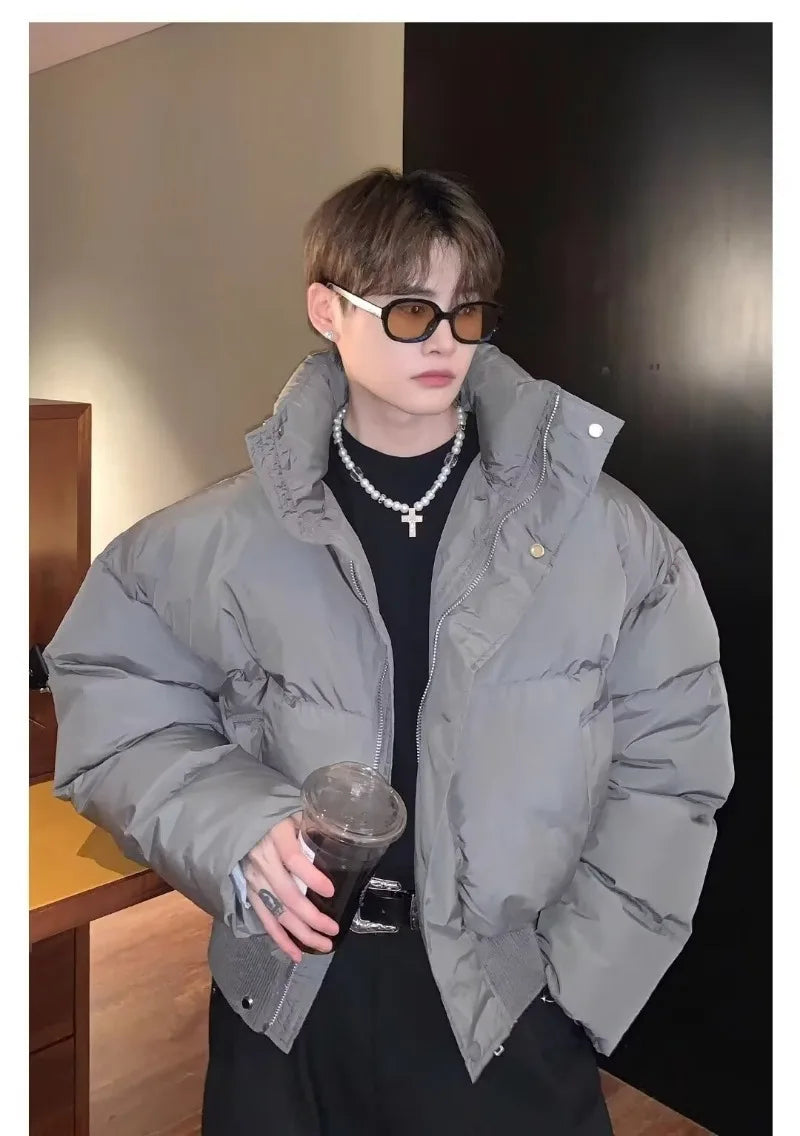 Simplicity Stand Collar Mens Parkas Heavy Winter Thicken Casual Short Cotton Jacket Warm Fashion Coats Male Streetwear New