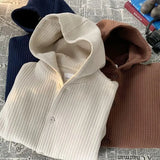 Korean Retro Y2K Waffle Hooded Jacket for Men and Women Ins Harajuku Style Casual Loose Couple Wear Cardigan Sweatshirt