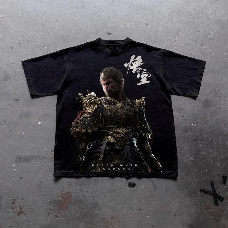 Vaporwave Oversized shirt – Black Myth Wukong Printed Oversized Short Sleeved Top Men Y2