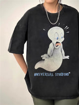 Vintage Retro Cartoon anime washed  high street  summer loose fashion casual T-shirt Tops