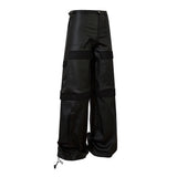 high street striped pu leather cargo pants mens harajuku straight ropa hombre loose overalls oversized casual trousers multi-pocket cargos