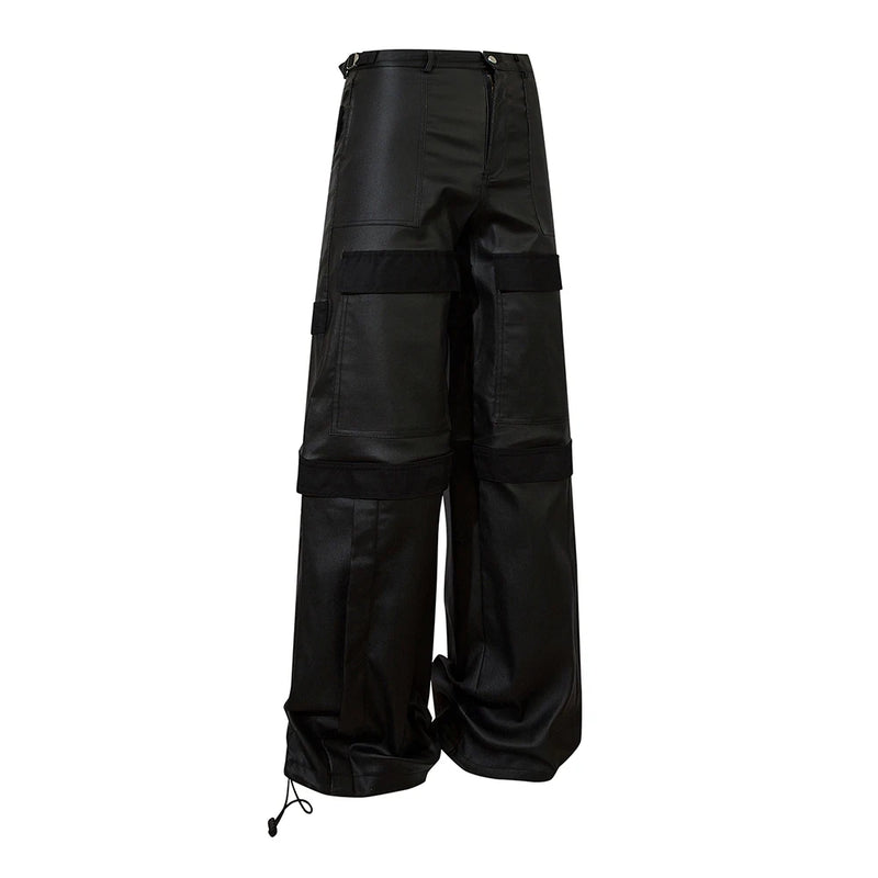 high street striped pu leather cargo pants mens harajuku straight ropa hombre loose overalls oversized casual trousers multi-pocket cargos