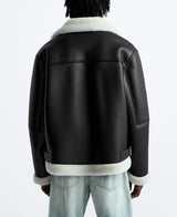 Warm Winter High-quality Lapel Suede Cashmere Piping Double-sided Motorcycle Punk Leather Jacket For Men