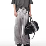 street mens jeans hip hop double waist head gradient smudging trend denim pants y2k 2024 new streetwear american cowboy trousers unique jeans style 470