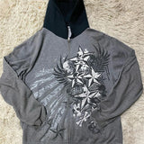 Y2k Women's Long Sleeved Hoodie Oversize Streetwear Sweatshirt Dark Hip Hop Punk Pattern Printed Vintage