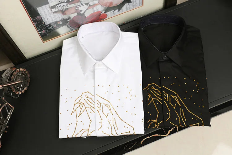 New 2021 luxury Men Classic Hot diamond Leopard Fashion Cotton Casual Shirts Shirt high quality Pocket Short sleeves S 2XL #A35