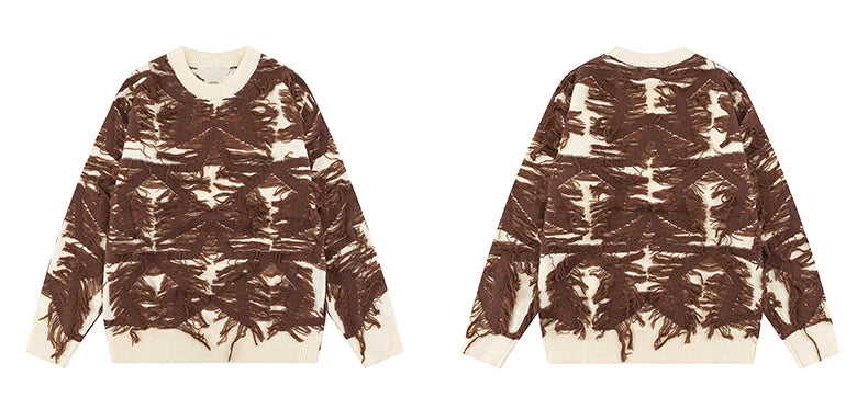 fashion stars tassel knitted sweater pullovers men fashion long sleeve loose sweater unisex autumn winter cotton jumper knitwear - Y2K grunge street style, bold artwork streetwear hoodie, high quality cotton hoodie
