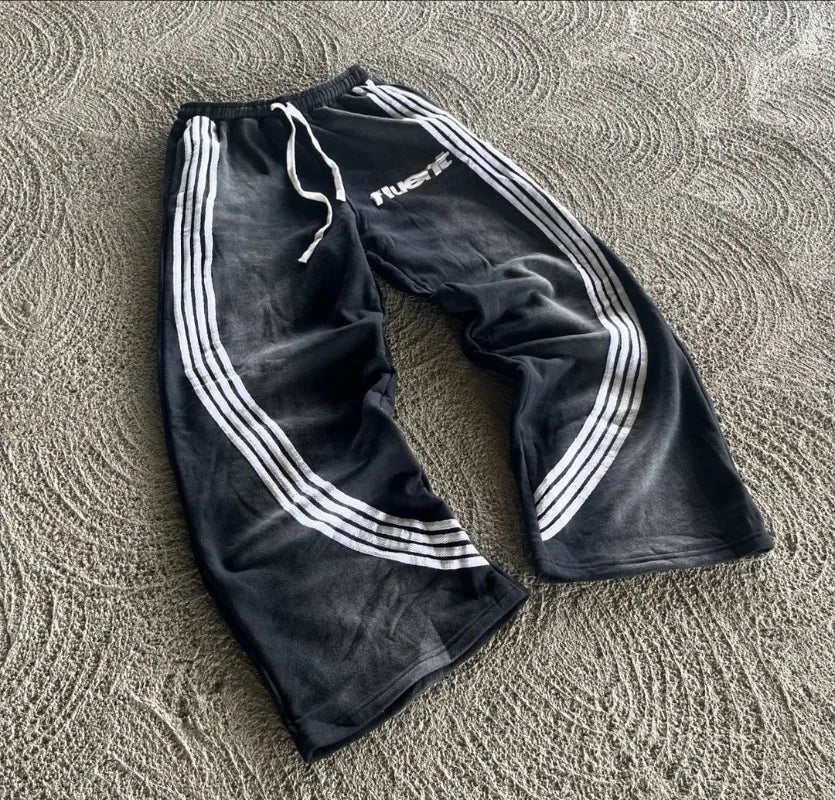 y2k american hip hop rock fashion letter striped nine point pants street fashion brand harajuku retro oversized couple trousers clean everyday pants