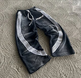 y2k american hip hop rock fashion letter striped nine point pants street fashion brand harajuku retro oversized couple trousers clean everyday pants