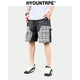 ripped holes patchwork denim jeans shorts mens high street straight short jeans hip hop streetwear casual short joggers pants streetwear sweatpants