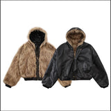 Integrated Fur Leather Men Cotton Jackets Thickened American High Street Motorcycle PU Leather Parkas Winter Couple Punk Outwear