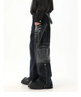 fashion punk rings streetwear loose pants unisex casual multiple pockets wide legs jean pants hip hop joggers men baggy jeans unique joggers style 1503