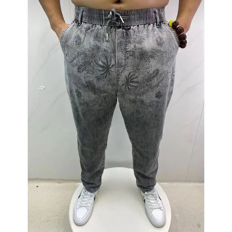 summer thin loose wide leg men jeans soft lyocell elastic fashion casual straight drawstring denim trousers black blue gray unique jeans style 1952