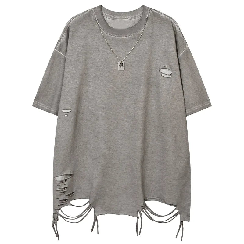 Skatercore Crying angel – Men T Shirts Solid Ripped With Necklace T Shirt Harajuku Vin