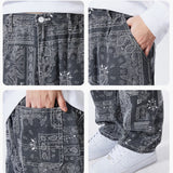 mens hip hop straight denim jeans pants fashion zipper paisley jeans streetwear casual loose trousers pants joggers baggy jeans unique joggers style 2807