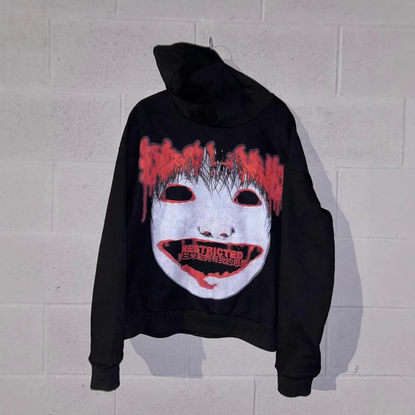 Y2k Long Sleeved Pullover Oversized Sweatshirt Dark Cartoon Hip-Hop Pattern Hoodie Streetwear Fashion Fall Winter Outfit Ootd