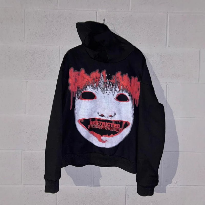 Y2k Long Sleeved Pullover Oversized Sweatshirt Dark Cartoon Hip-Hop Pattern Hoodie Streetwear Fashion Fall Winter Outfit Ootd