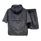 Summer Short Sleeved Shorts Set Workwear Pocket Hooded Zip Top Loose T