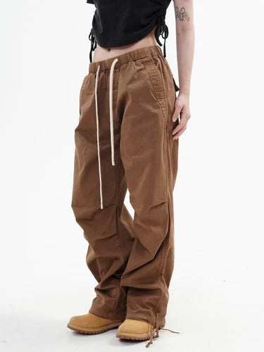 knee fold baggy pants unisex casual elastic waist straight trousers streetwear fashion drawstring women men hip hop y2k joggers unique joggers style 1252