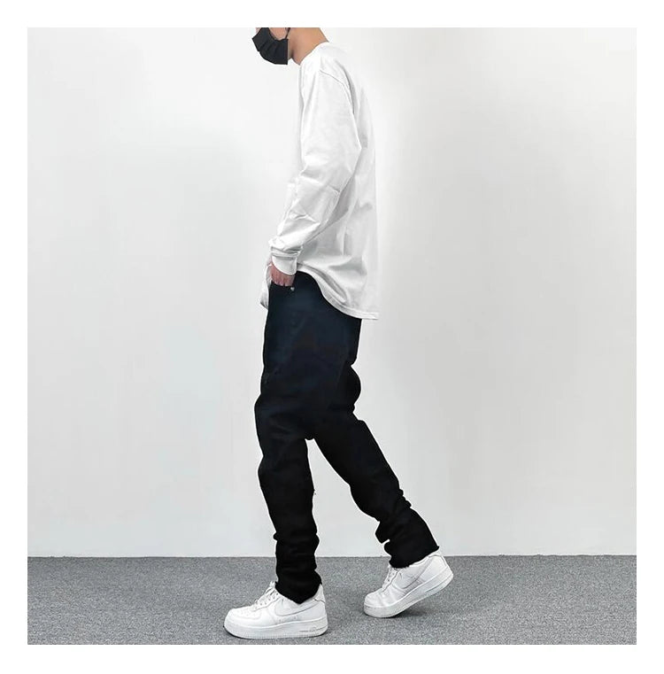 original tie dyed ripped flared denim jean for men streetwear washed hole casual stacked jeans pants mens slim fit jeans 2023 unique jeans style 3735