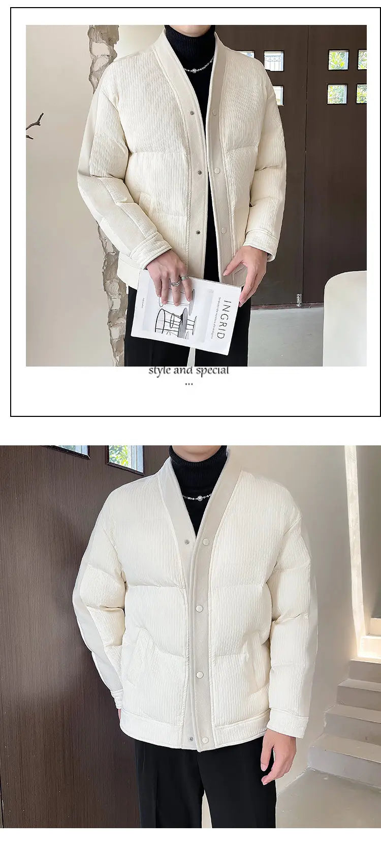 Men's Winter Collarless Woolen Splice Cotton-padded Jacket Men Business Casual Fashion Loose Warm Parkas Coat Thicken Jacket