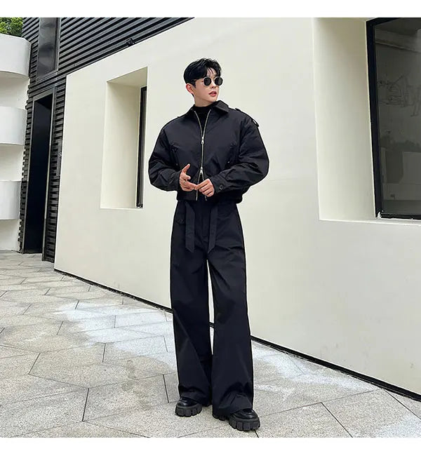 men 2 pieces sets quilted short cargo jacket pant autumn winter korean streetwear casual thicken bomber coat trousers suits unique cargo style 2772