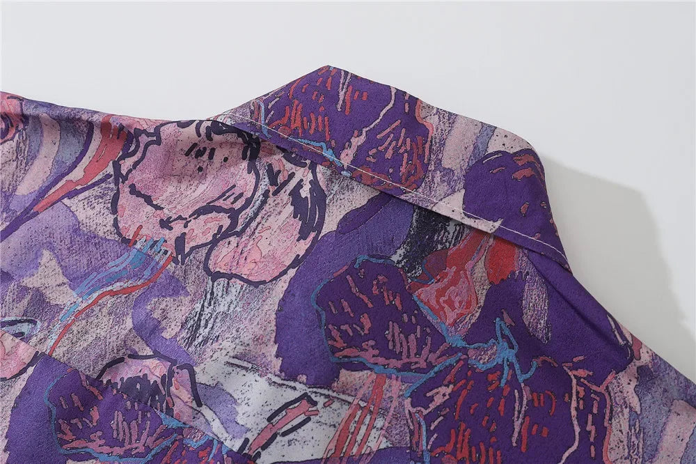 Dark Icon Full Printing Oversized Men's Blouse Turn-down Collar Shirts for Men Long Sleeve