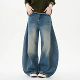 Men Women American Streetwear Vintage Washed Denim Loose Casual Wide Leg Baggy Jeans Couple Harem Jeans Trousers
