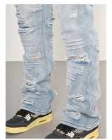 men distressed ripped destroied holes denim jean pants fashion zipper biker jeans streetwear flare pants joggers y2k men s jeans unique joggers style 3802