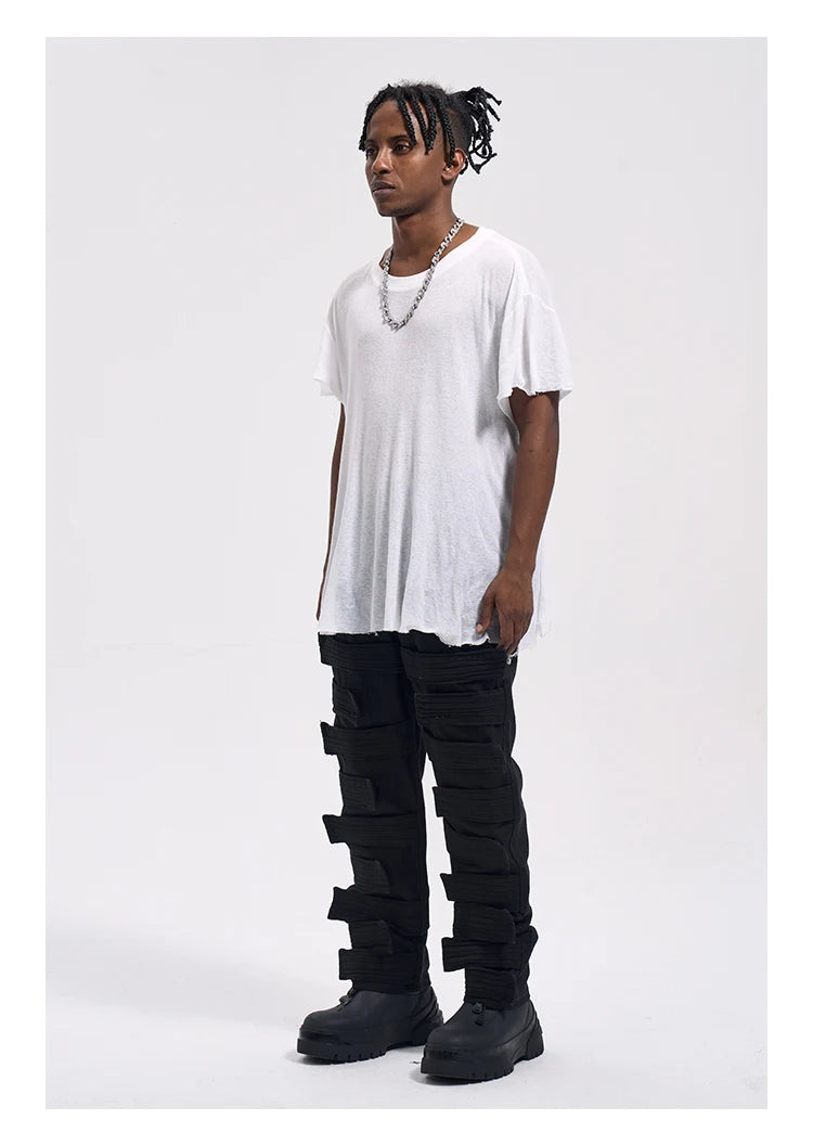 fashion velcros denim jean pants streetwear mens new casual hip hop streetwear tactical straight trousers joggers men y2k pants unique joggers style 3682