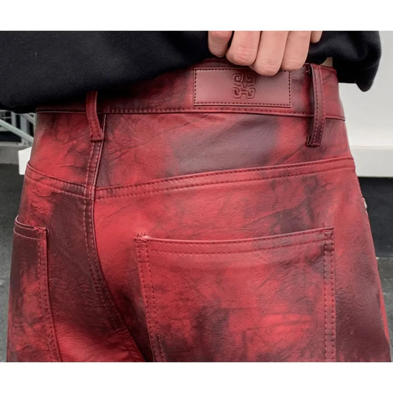 men streetwear fashion hip hop punk gothic vibe casual straight leather pant man y2k trousers motorcycle pants stage clothing urban fashion pants