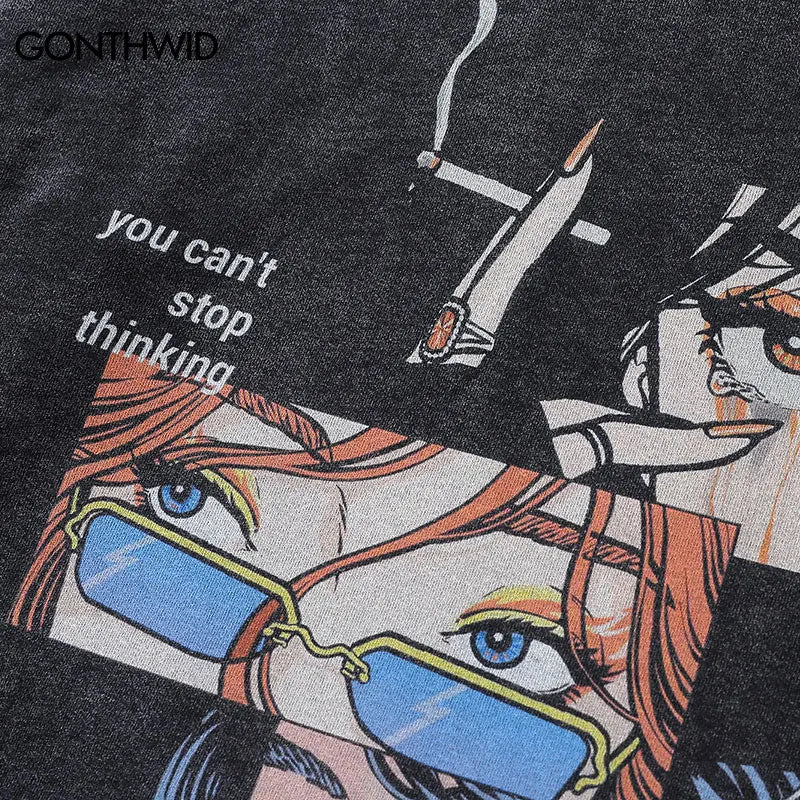 Vintage Hoodie Streetwear Y2K Hip Hop Japanese Anime Girl Print Oversi