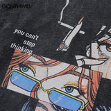 Vintage Hoodie Streetwear Y2K Hip Hop Japanese Anime Girl Print Oversi