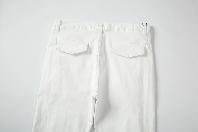 mens hole ripped white ankle zipper button jeans pants straight pockets solid color high street retro loose denim trousers unique jeans style 250