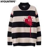 hip hop destroyed ripped holes knitted sweater mens casual y2k striped o neck pullover sweater unisex harajuku streetwear jumper - urban fashion pullover, gothic aesthetic hoodie for winter, bold artwork streetwear hoodie