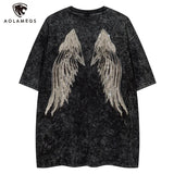 Vaporwave Broken heart – Men Retro T Shirts Rhinestone Wing Washed Short Sleeve T Shi