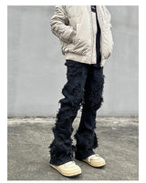 mens distressed ripped destroied tassel denim jean pants new fashion biker jeans streetwear flare pants joggers y2k men s jeans unique joggers style 3989