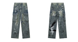 graffiti printed denim jeans unisex side pocket straight cargo jean trousers hip hop streetwear casual loose joggers jeans pants unique joggers style 3706