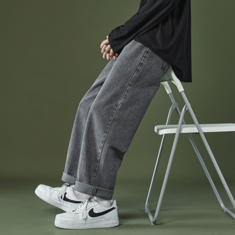 2023 autumn and winter new casual jeans men loose straight wide leg pants fashion trousers boutique clothing simple style denim street jeans