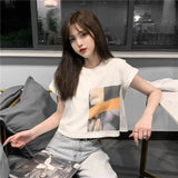 Skatercore Vintage print – New Summer New Pure Cotton Discreet Navel Baring Short Sleev