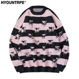 hip hop destroyed ripped holes knitted sweater mens casual striped pullover sweater unisex harajuku streetwear new autumn jumper - anime inspired graphic hoodie, oversized streetwear hoodie, unisex casual winter pullover
