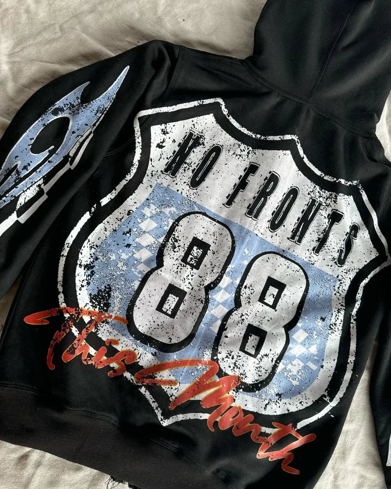 Trendy Brand Fashion Motorcycle Style Letter Print Oversized Hoodie Me