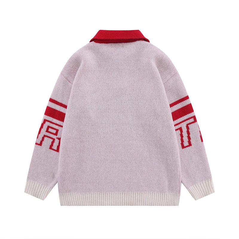 men knitted sweater jumper casual polo neck letter casual long sleeve streetwear hip hop autumn winter pullover knitwear sweater - urban fashion pullover, Y2K grunge street style, 2025 streetwear drop